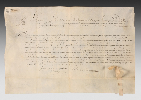 SIX DOCUMENTS SUR VÉLIN DE L'ACADEMIE ROYALE