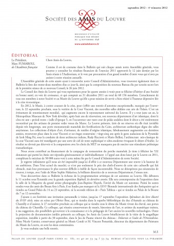 Bulletin trimestriel des Amis du Louvre du 4ème trimestre 2012