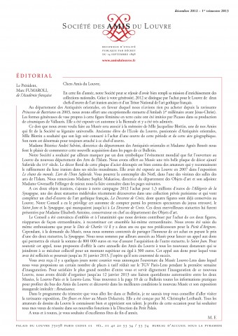 Bulletin trimestriel des Amis du Louvre du 1er trimestre 2013