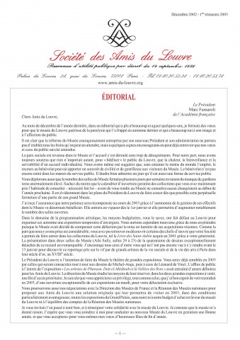 Bulletin trimestriel des Amis du Louvre du 1er trimestre 2003