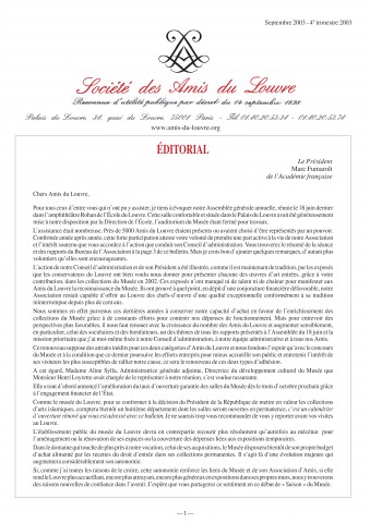 Bulletin trimestriel des Amis du Louvre du 4ème trimestre 2003