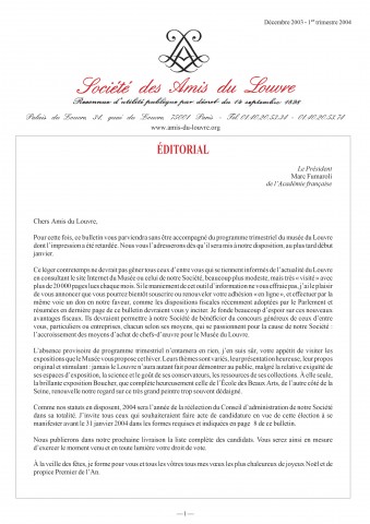 Bulletin trimestriel des Amis du Louvre du 1er trimestre 2004