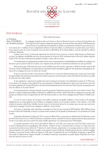 Bulletin trimestriel des Amis du Louvre du 2ème trimestre 2011