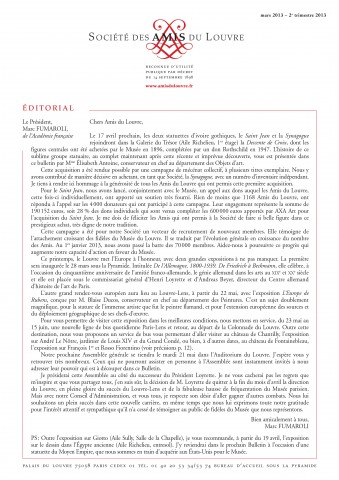 Bulletin trimestriel des Amis du Louvre du 2ème trimestre 2013