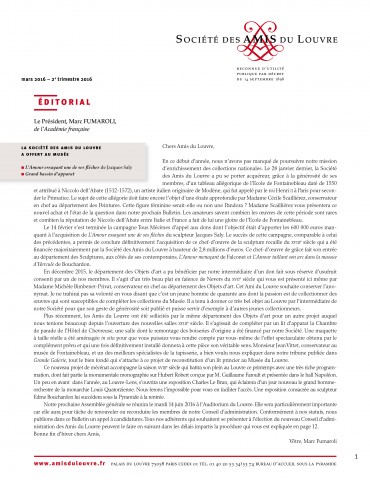 Bulletin trimestriel des Amis du Louvre du 2ème trimestre 2016
