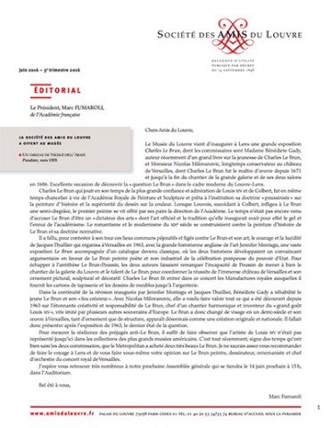 Bulletin trimestriel des Amis du Louvre du  3ème trimestre 2016