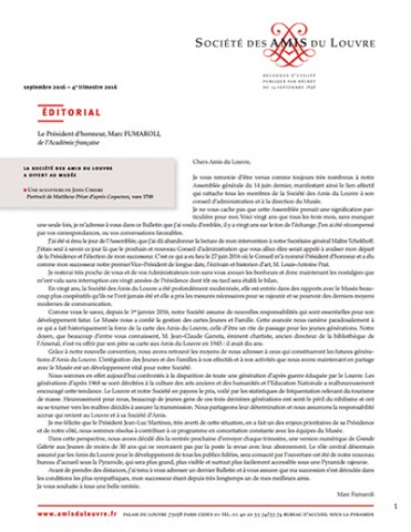 Bulletin trimestriel des Amis du Louvre du 4ème trimestre 2016