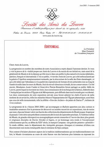 Bulletin trimestriel des Amis du Louvre du 3ème trimestre 2005