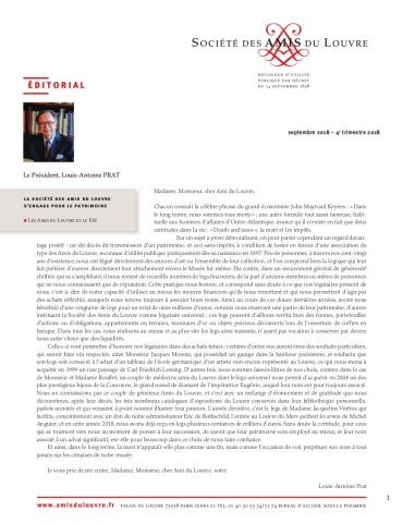 Bulletin trimestriel des Amis du Louvre du 4ème trimestre 2018