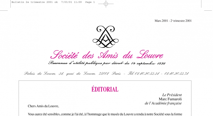 Bulletin trimestriel des Amis du Louvre du 2ème trimestre 2001