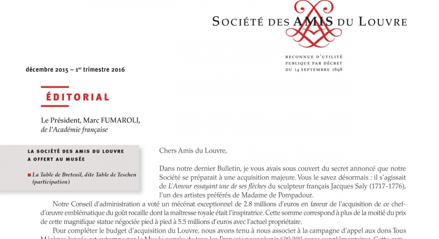 Bulletin trimestriel des Amis du Louvre du 1er trimestre 2016