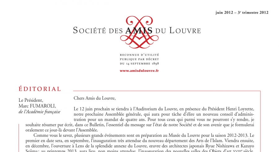 Bulletin trimestriel des Amis du Louvre du 3ème trimestre 2012