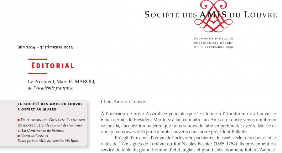 Bulletin trimestriel des Amis du Louvre du 3ème trimestre 2014