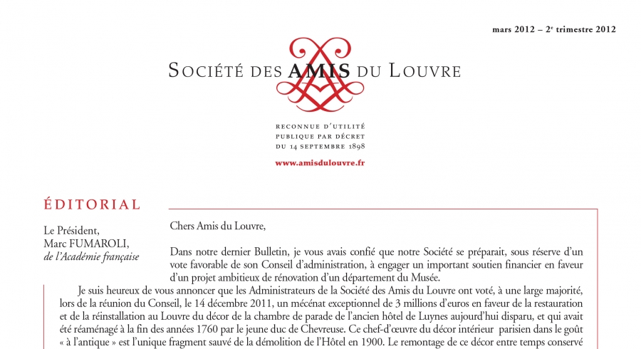 Bulletin trimestriel des Amis du Louvre du 2ème trimestre 2012