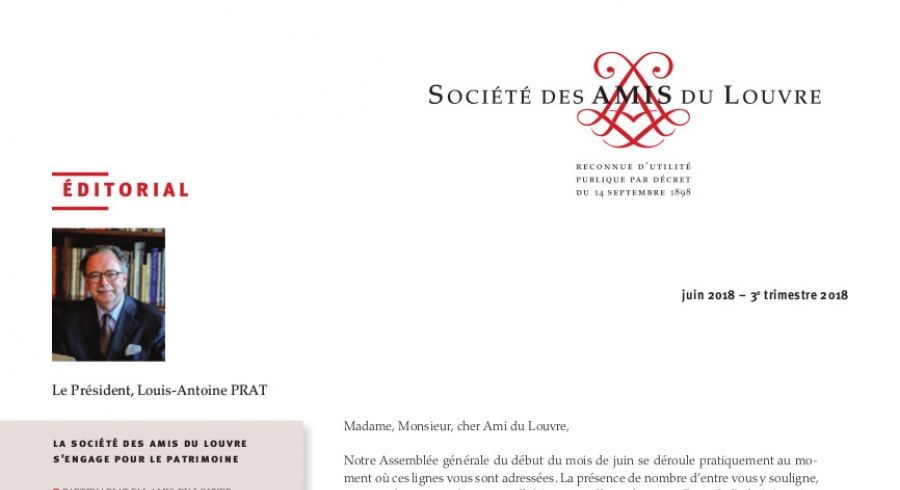 Bulletin trimestriel des Amis du Louvre du 3ème trimestre 2018